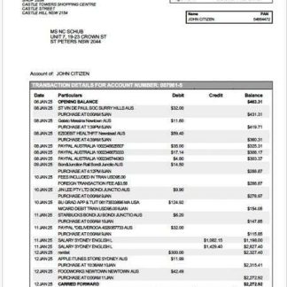 Australia Bankwest account statement Word and PDF template download template file