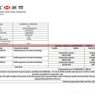Hong Kong HSBC bank statement easy to fill template in Word and PDF format download template file