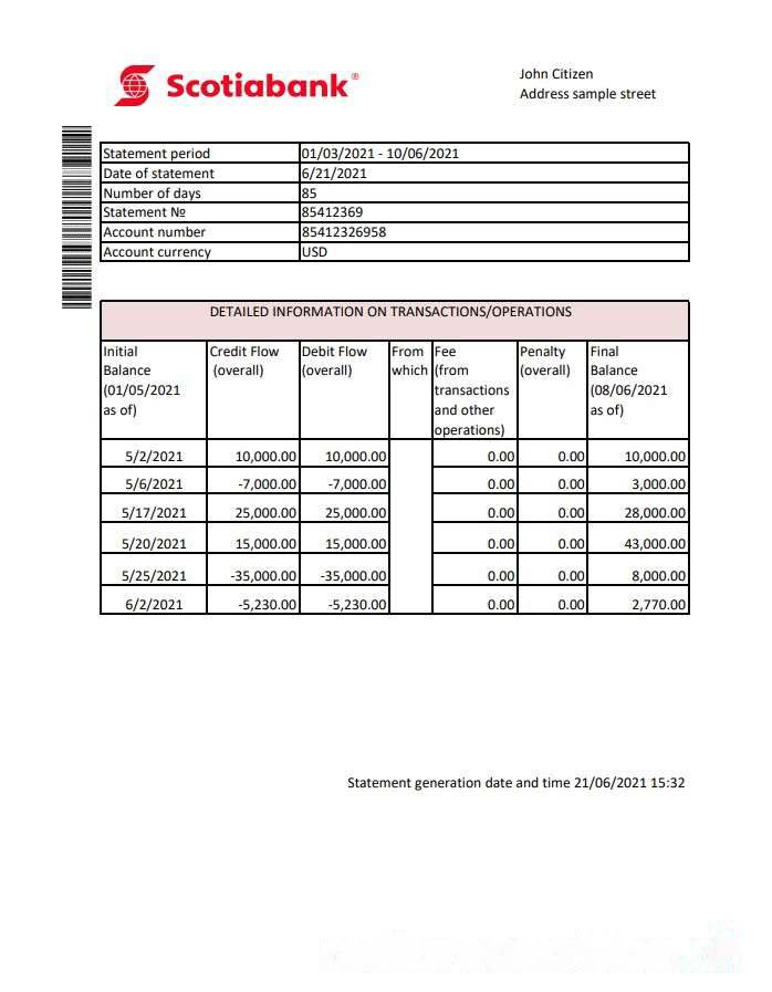 Hong Kong Scotiabank bank statement easy to fill template in Excel and PDF format download template file