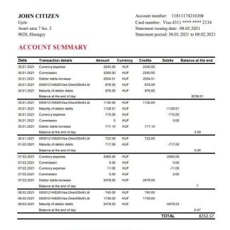 Hungary Budapest Bank ?C Szolnoki Fi??k bank statement easy to fill template in .xls and .pdf file format download template file