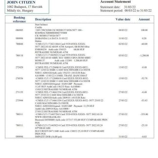 Hungary Erste bank statement download template file