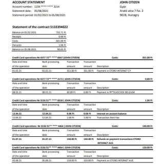 Hungary K&H Bank statement easy to fill template in Excel and PDF format download template file