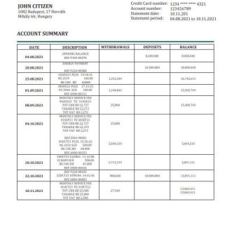 Hungary OTP bank statement download template file