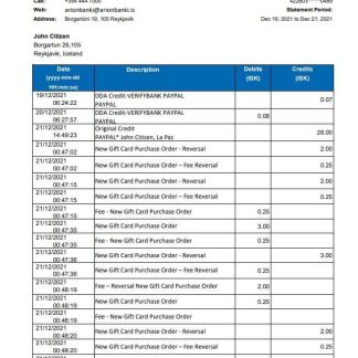 Iceland Arion Bank statement easy to fill template in .xls and .pdf file format download template file