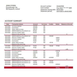 Iceland Landsbankinn bank statement download template file