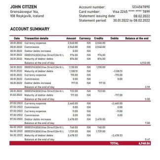 Iceland Landsbankinn bank statement XLS download template file