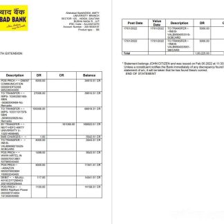 India Allahabad Bank statement 2 pages download template file