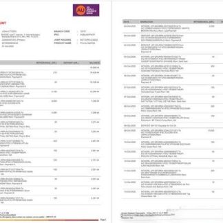 India AU Small Finance Bank statement of account Word and PDF template, 2 pages download template file