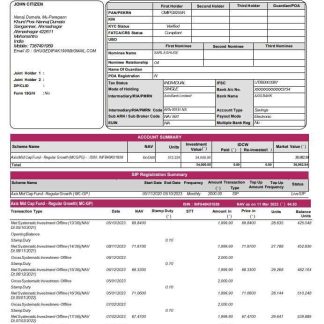 India Axis Mutual Fund bank statement template, Word and PDF format, 3 pages download template file