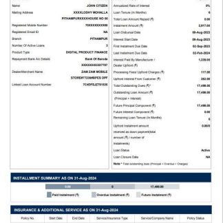 INDIA BAJAJ FINANCE LIMITED bank statement template, Word and PDF format download template file