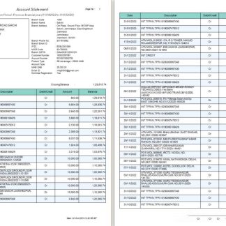 India Bandhan bank statement Word and PDF template, 4 pages 1 2 download template file