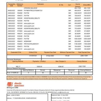 India Bank of Baroda BOBCARDS bank statement download template file