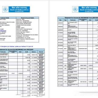 India Bank of Maharashtra statement of account Word and PDF template, 2 pages download template file