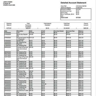 Australia Cigno account statement Word and PDF template download template file