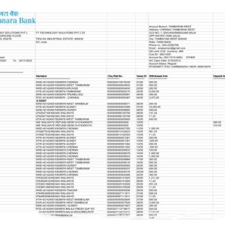 India Canara Bank statement Word and PDF template, 3 pages scr download template file