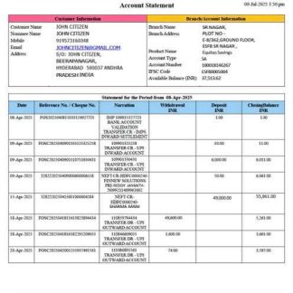 India Equitas Small Finance Bank account statement Word and PDF template download template file