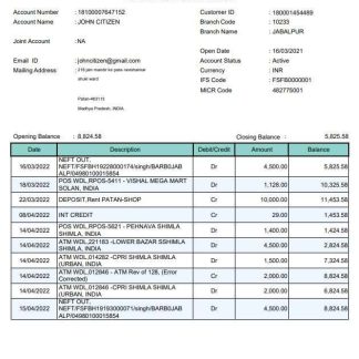 India Fincare bank statement download template file