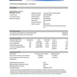 Australia Colonial First State Bank statement template in Excel and PDF format, fully editable download template file
