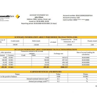 Australia Commonwealth Account Bank statement template in Excel and PDF format, fully editable download template file
