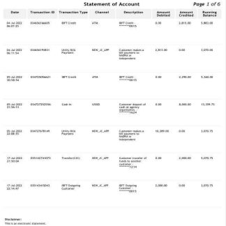 India Jazz Cash bank tatement Word and PDF template, 6 pages download template file