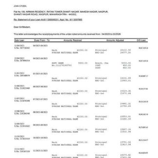 India LIC Housing Finance statement of account Word and PDF template download template file