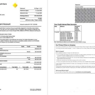 Australia Commonwealth account statement Word and PDF template, 2 pages download template file