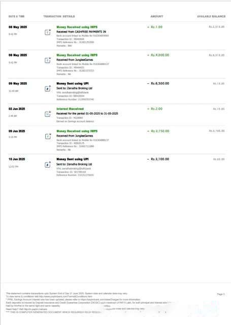 India PayTM Payments Bank account statement Word and PDF template, 3 pages, 3 page download template file