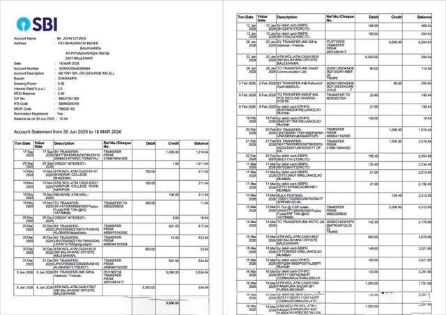 India State Bank of India account statement Word and PDF template, 2 pages download template file