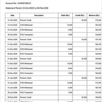 India UCO Bank account statement Word and PDF template download template file