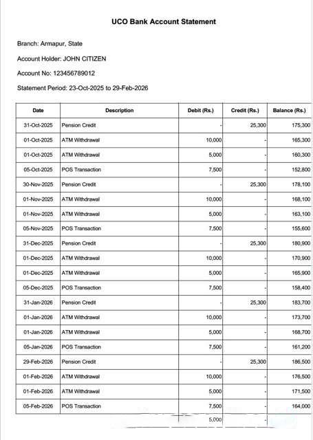 India UCO Bank account statement Word and PDF template download template file