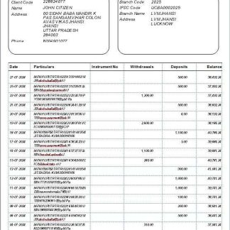 INDIA UCO bank statement template, Word and PDF format, version 2 download template file