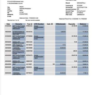 India Union Bank account statement Word and PDF template, version 2 download template file