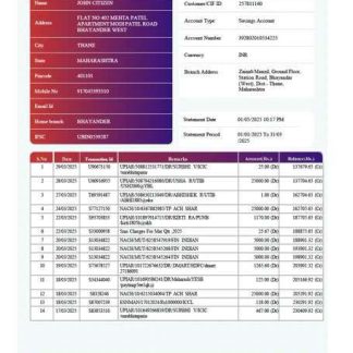 India Union Bank of India account statement Word and PDF template, version 3 download template file