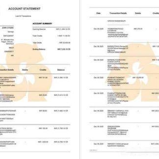 Indian Bank Allahabad account statement Word and PDF template, 2 pages download template file