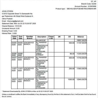 Indian Bank Allahabad statement of account Word and PDF template, version 2 download template file