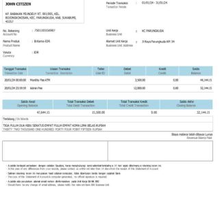Indonesia Bank BRI statement Word and PDF example download template file