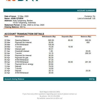 Indonesia Bank Negara Indonesia (BNI) download template file