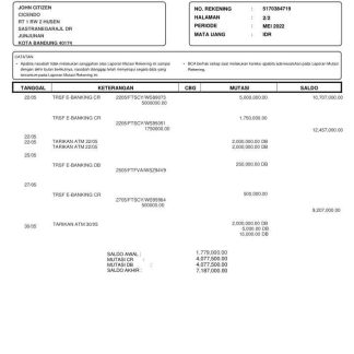 INDONESIA BCA bank statement template, Word and PDF format download template file