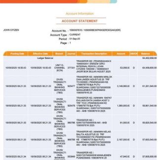 Indonesia BNI Bank account statement Word and PDF template download template file