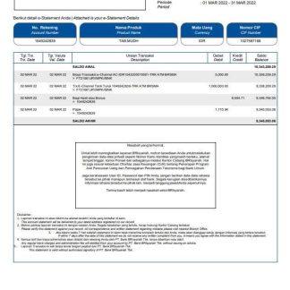 Indonesia BRIsyariah bank statement download template file