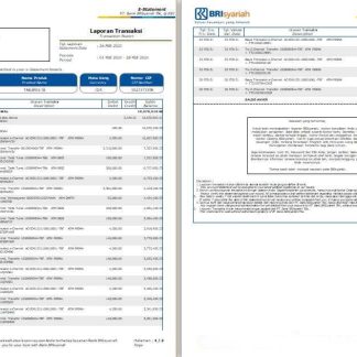 Indonesia BRIsyariah bank statement template, Word and PDF format, 2 pages download template file