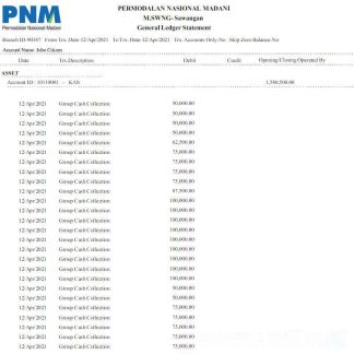 Indonesia Permodalan Nasional Madani bank statement Word and PDF template scr download template file
