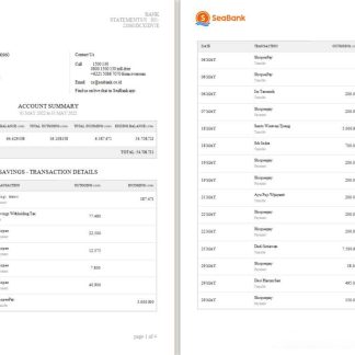 Indonesia Seabank statement Word and PDF template, 4 pages 1 2 scr download template file