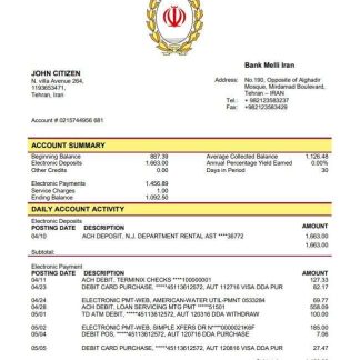 Iran Melli Bank download template file