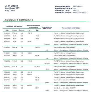 Iraq Islamic Bank For Investment & Development bak statement Word and PDF template download template file