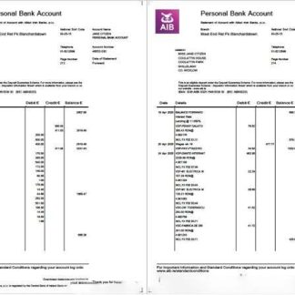Ireland Allied Irish Banks (AIB) statement of account Word and PDF template, 2 pages download template file