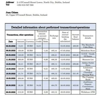 Ireland Ulster Bank statement download template file