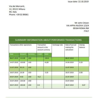 Italy Citibank statement download template file
