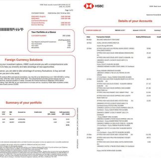Australia HSBC bank statement, Word and PDF template, 3 pages download template file