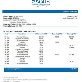 Jamaica Mortgage Bank statement download template file